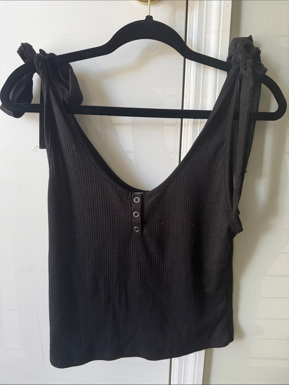 BUCKETLIST Black Ribbed Tie-Shoulder Tank